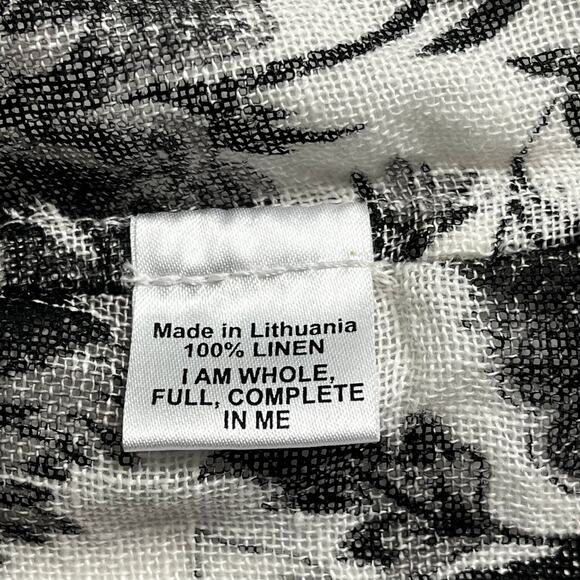 FLAX Black White Floral Linen Lightweight Jacket Sz L Drip Waterfall Front /Tie - Picture 7 of 11